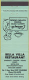 Matchbook Cover - Bella Villa Restaurant Port Colborne ON