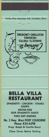Matchbook Cover - Bella Villa Restaurant Port Colborne ON