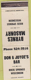 Matchbook Cover - Byrnes Masonry bar Rock Springs WI WEAR
