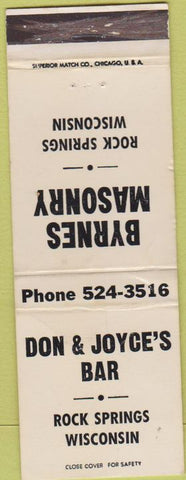 Matchbook Cover - Byrnes Masonry bar Rock Springs WI WEAR