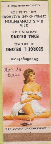 Matchbook Cover - RMS 1974 Cleveland OH pinup WORN