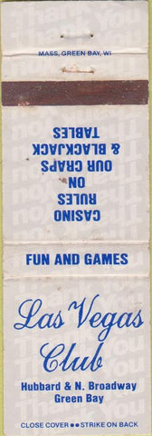Matchbook Cover - Las Vegas Club Green Bay WI casnio wORN