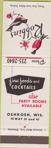 Matchbook Cover - Robbins Restaurant Oshkosh WI
