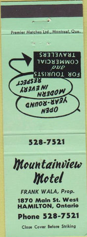 Matchbook Cover - Mountainview Motel Hamilton ON