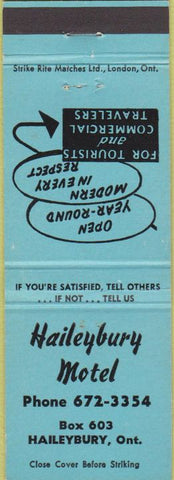 Matchbook Cover - Haileybury Motel ON WEAR