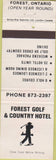 Matchbook Cover - Forest Golf Country Hotel Forest ON