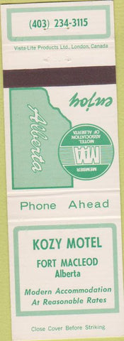 Matchbook Cover - Kozy Motel Fort Macleod Alberta