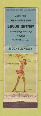 Matchbook Cover - Armand Rodier QC pinup POOR