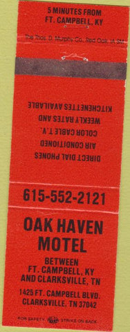 Matchbook Cover - Oak Haven Motel Clarksville TN