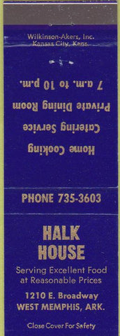 Matchbook Cover - Halk House West Memphis AR