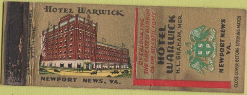 Matchbook Cover - Hotel Warwick Newport News VA WEAR
