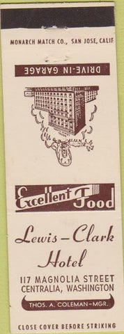Matchbook Cover - Lewis Clark Hotel Centralia WA
