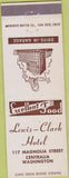 Matchbook Cover - Lewis Clark Hotel Centralia WA