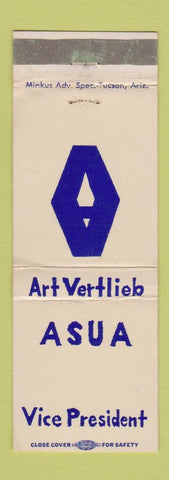Matchbook Cover - ASUA Art Vertlieb Vice President AZ WEAR