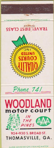 Matchbook Cover - Woodland Motor Court Thomasville GA