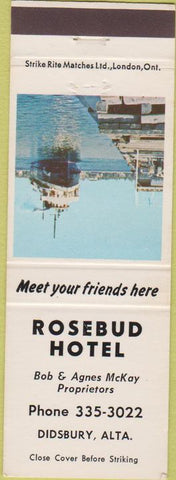 Matchbook Cover - Rosebud Hotel Didsbury Alberta