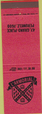 Matchbook Cover - L'Armorial Peruwelz Belgium