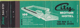 Matchbook Cover - City Motor Hotel Hamilton ON