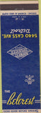 Matchbook Cover - The Belcrest Hotel Detroit MI