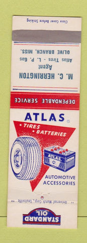 Matchbook Cover - Atlas Tires Batteries Standard oil gas Olive Branch MS