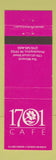 Matchbook Cover - 1701 Cafe Philadelphia PA