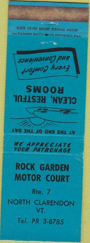 Matchbook Cover - Rock Garden Motor Court North Clarendon VT