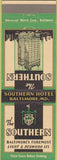 Matchbook Cover - Southern Hotel Baltimore MD