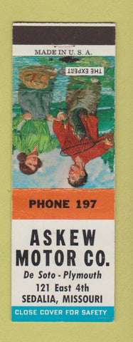 Matchbook Cover - Askew Motors DeSoto Plymouth Sedalia MO low phone # SAMPLE