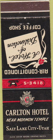 Matchbook Cover - Carlton Hotel Salt Lake City UT
