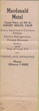 Matchbook Cover - Macdonald's Sunset Beach CA Motel
