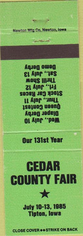 Matchbook Cover - Cedar County Fair Tipton IA 1985 car races