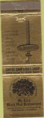 Matchbook Cover - Mr Ed's Black Oak Restaurant Paso Robles CA