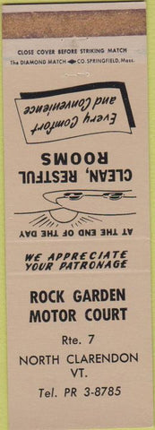 Matchbook Cover - Rock Garden Motor Court North Clarendon VT