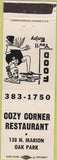 Matchbook Cover - Cozy Restaurant Oak Park IL