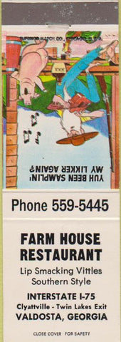 Matchbook Cover - Farm House Restaurant Valdosta GA hillbilly