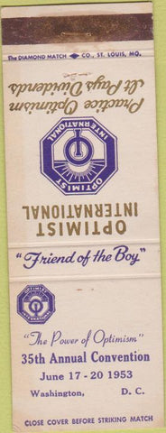 Matchbook Cover - Optimist International Convention Washington DC 1953