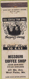 Matchbook Cover - Missouri Coffee Shop West Plains MO WORN