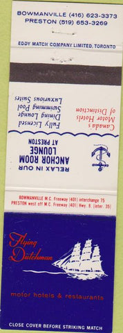 Matchbook Cover - Flying Dutchman Motor Hotels Bowmanville Preston