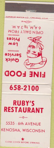 Matchbook Cover - Ruby's Restaurant Kenosha WI