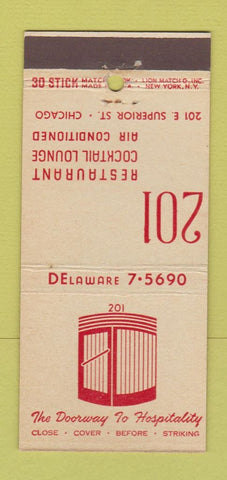 Matchbook Cover - 201 Restaurant Chicago IL 30 Stick