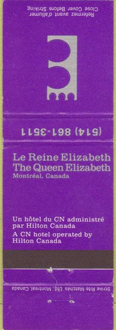 Matchbook Cover - Le Reine Elizabeth Queen Montreal QC