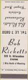 Matchbook Cover - Bob Ricketts Chicago IL?