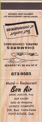Matchbook Cover - Bon Air Pont Rouge QC Bar