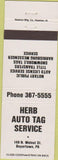 Matchbook Cover - Herb Auto Tag Service Boyertown PA CREASE