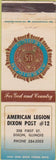 Matchbook Cover - American Legion Dixon IL CREASE