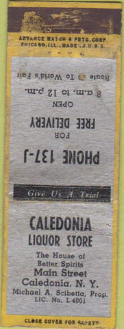 Matchbook Cover - Caledonia Liquor Store NY Advance WORN
