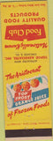 Matchbook Cover - Food Club Chicago IL Frozen Orange Juice
