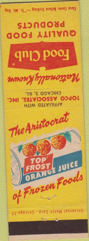 Matchbook Cover - Food Club Chicago IL Frozen Orange Juice