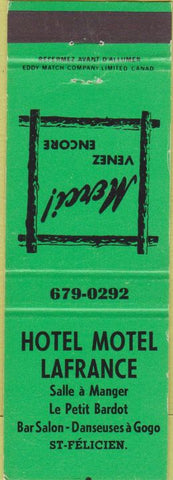 Matchbook Cover - Hotel Motel Lafrance St Felicien