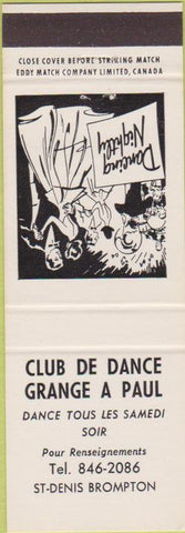 Matchbook Cover - Club De Dance Grange A Paul ST Denis Brompton